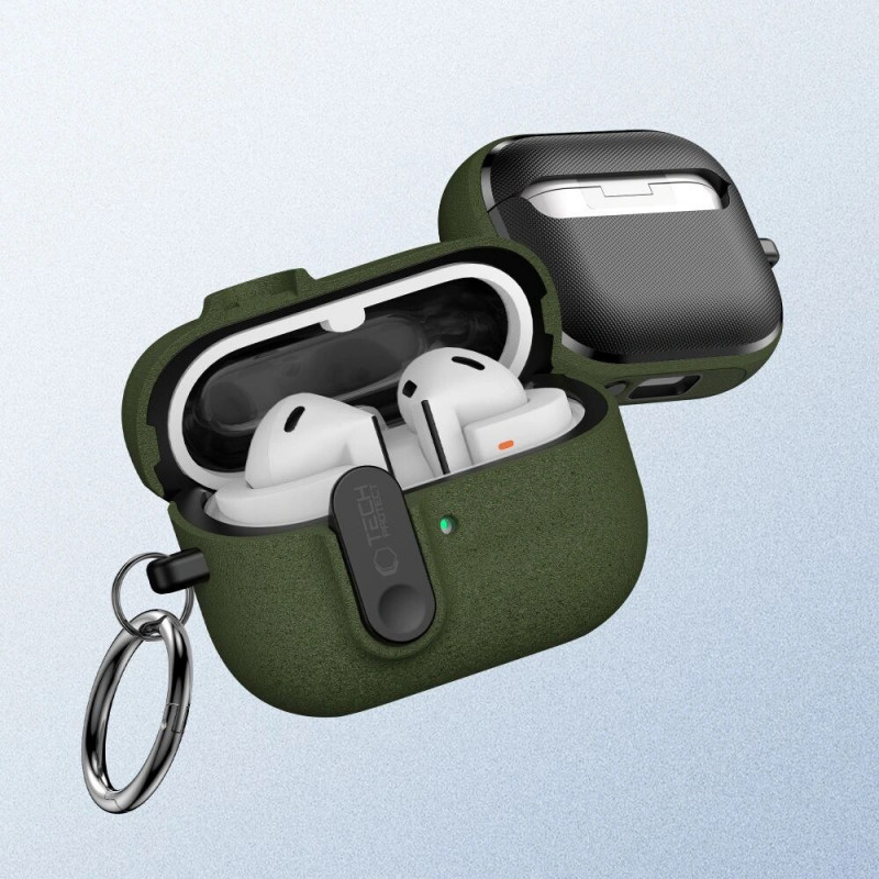 Tech-Protect Slim Hook -kotelo Samsung Galaxy Buds 3 / 3 FE / 3 Pro, oliivinvihreä