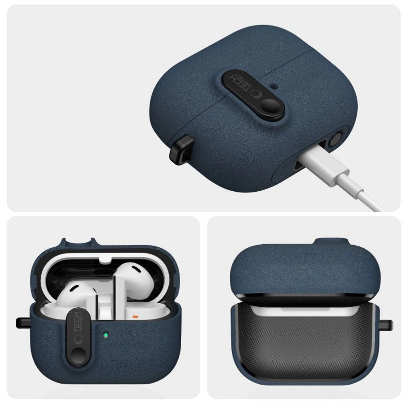 Tech-Protect Slim Hook -kotelo Samsung Galaxy Buds 3 / 3 FE / 3 Pro, Fluffy Blue