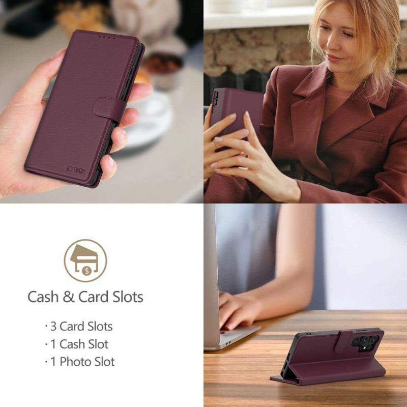 Tech-Protect lompakkokotelo Xiaomi Redmi Note 15 Pro 5G THP5097, burgundinpunainen