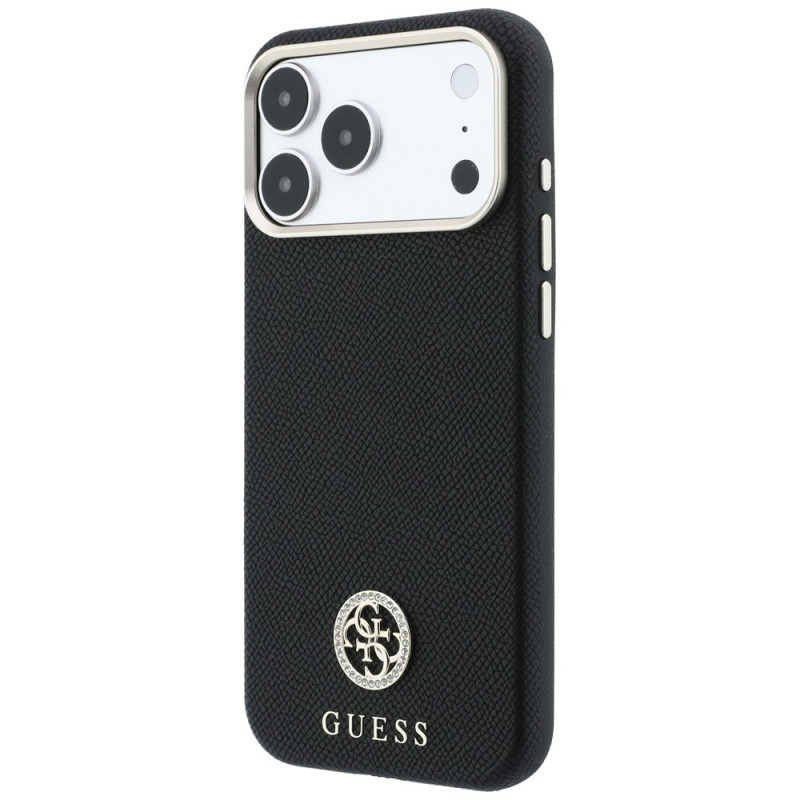 Guess GUE005537-0 Grained Round Strass Logo MagSafe -suojakuori Apple iPhone 18 Pro Max / 17 Pro Max -puhelimelle, musta