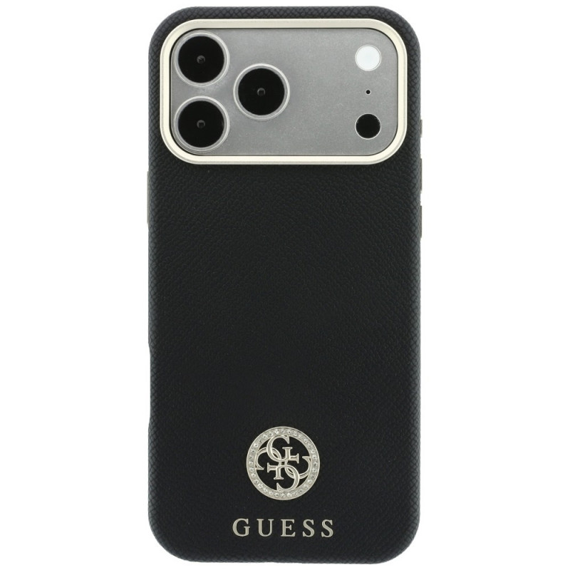 Guess GUE005537-0 Grained Round Strass Logo MagSafe -suojakuori Apple iPhone 18 Pro Max / 17 Pro Max -puhelimelle, musta