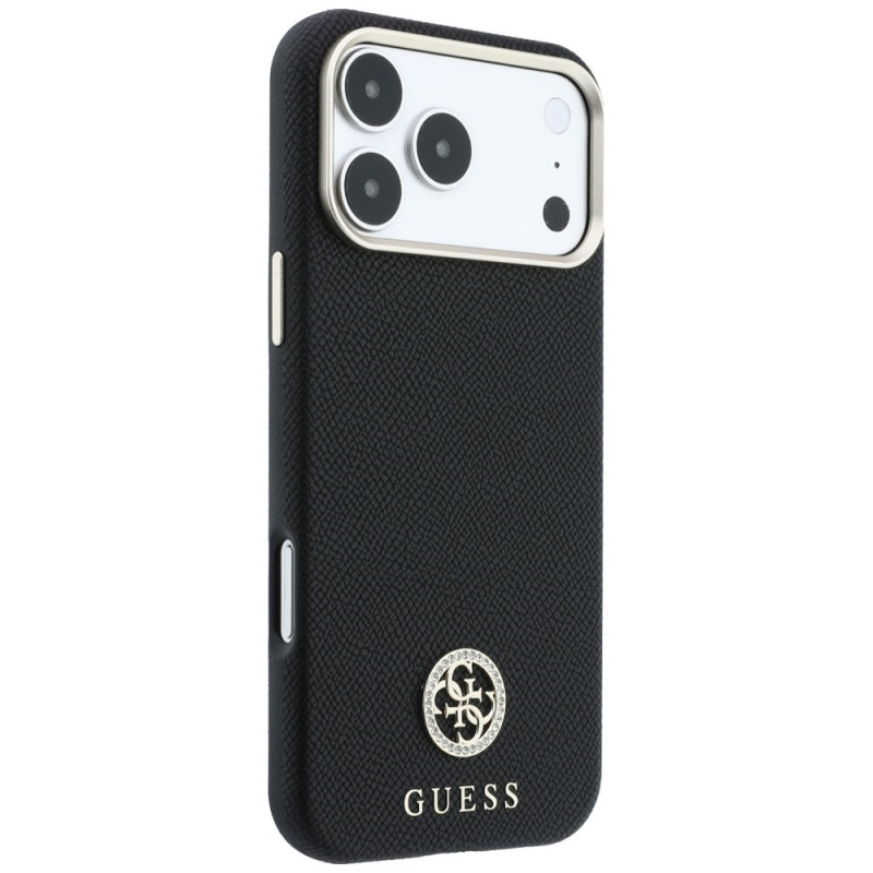 Guess GUE005537-0 Grained Round Strass Logo MagSafe -suojakuori Apple iPhone 18 Pro Max / 17 Pro Max -puhelimelle, musta