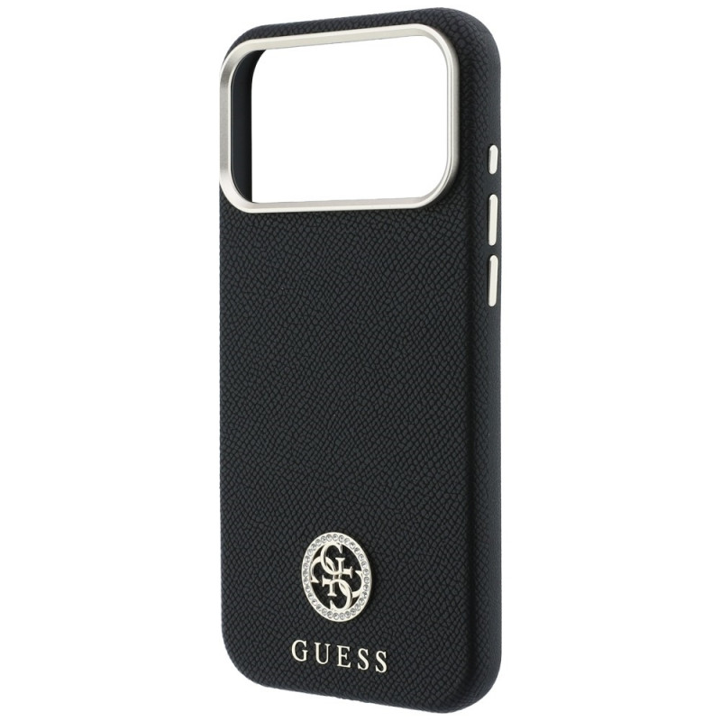 Guess GUE005537-0 Grained Round Strass Logo MagSafe -suojakuori Apple iPhone 18 Pro Max / 17 Pro Max -puhelimelle, musta