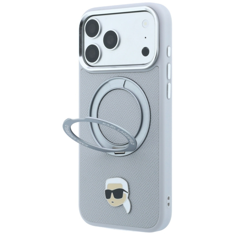 Karl Lagerfeld with Ring Stand 360 Karl Head Pin MagSafe suojakuori Apple iPhone 18 Pro Max / 17 Pro Max -puhelimelle, harmaa (KF003236)