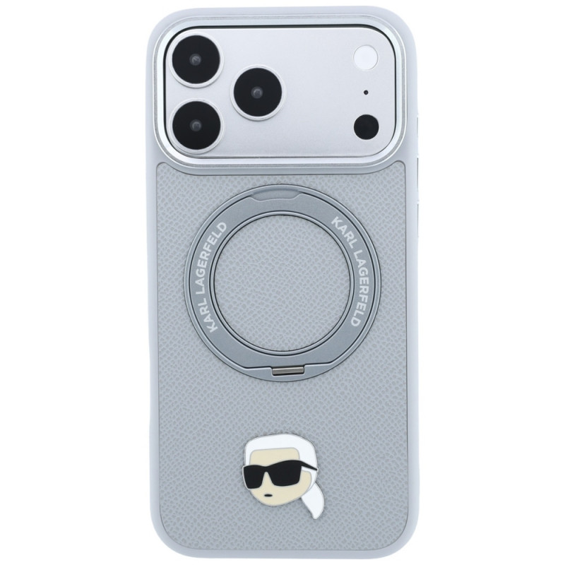 Karl Lagerfeld with Ring Stand 360 Karl Head Pin MagSafe suojakuori Apple iPhone 18 Pro Max / 17 Pro Max -puhelimelle, harmaa (KF003236)