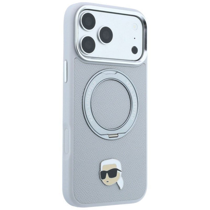 Karl Lagerfeld with Ring Stand 360 Karl Head Pin MagSafe suojakuori Apple iPhone 18 Pro Max / 17 Pro Max -puhelimelle, harmaa (KF003236)