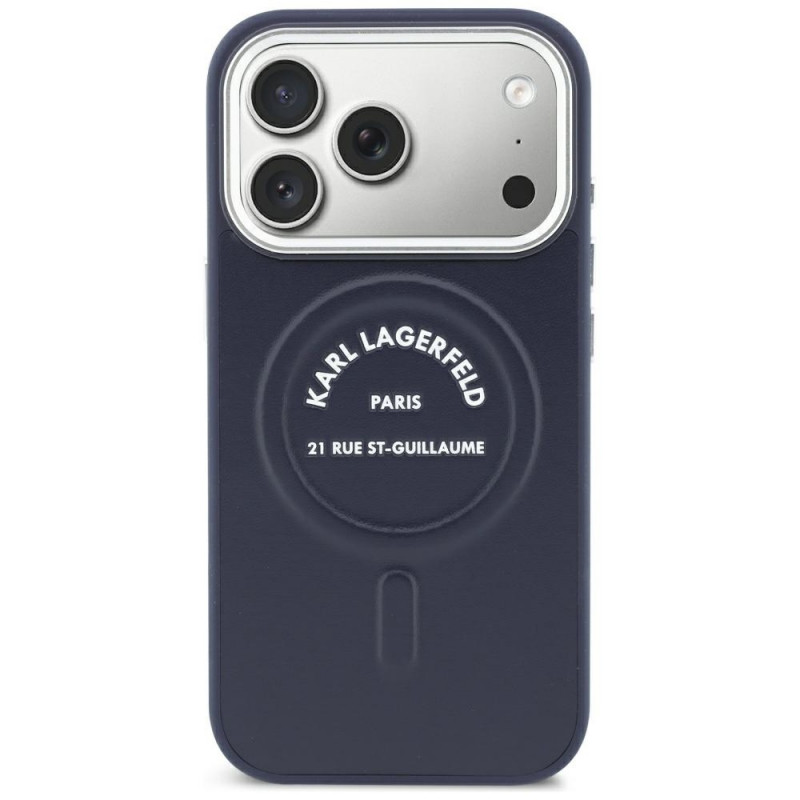 Karl Lagerfeld Embossed Open Ring RSG Logo MagSafe suojakuori Apple iPhone 18 Pro Max / 17 Pro Max -puhelimelle, sininen (KF003292-0)