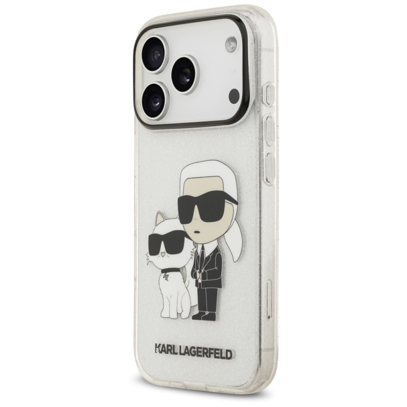 Karl Lagerfeld IML NFT Glitter Karl&Choupette -kuori KF003400 Apple iPhone 18 Pro Max / 17 Pro Max -puhelimille, läpinäkyvä