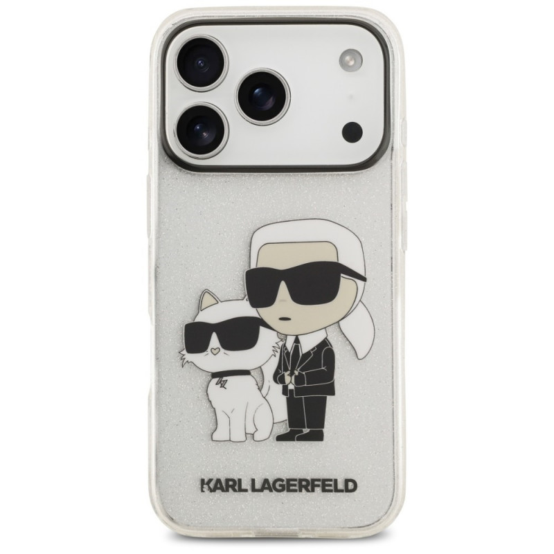 Karl Lagerfeld IML NFT Glitter Karl&Choupette -kuori KF003400 Apple iPhone 18 Pro Max / 17 Pro Max -puhelimille, läpinäkyvä