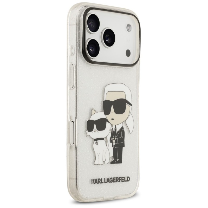 Karl Lagerfeld IML NFT Glitter Karl&Choupette -kuori KF003400 Apple iPhone 18 Pro Max / 17 Pro Max -puhelimille, läpinäkyvä