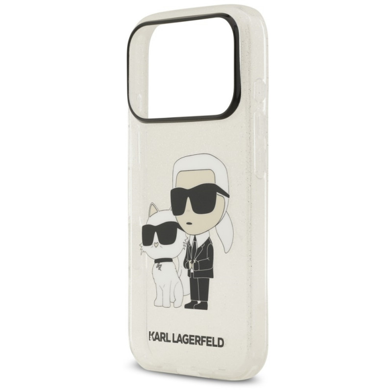 Karl Lagerfeld IML NFT Glitter Karl&Choupette -kuori KF003400 Apple iPhone 18 Pro Max / 17 Pro Max -puhelimille, läpinäkyvä