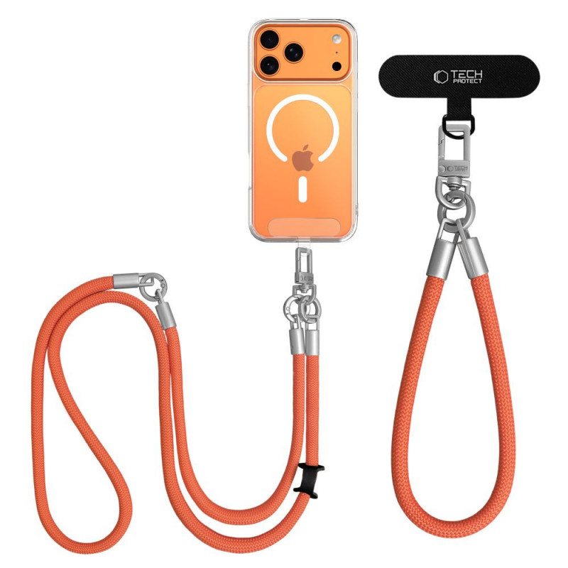 Tech-Protect C10S Rope Crossbody & Wrist puhelinhihnasarja, oranssi/titaani