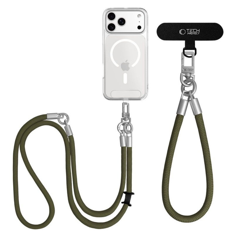 Tech-Protect C10S Rope Crossbody & Wrist puhelinhihnasarja, oliivinvihreä/titaani