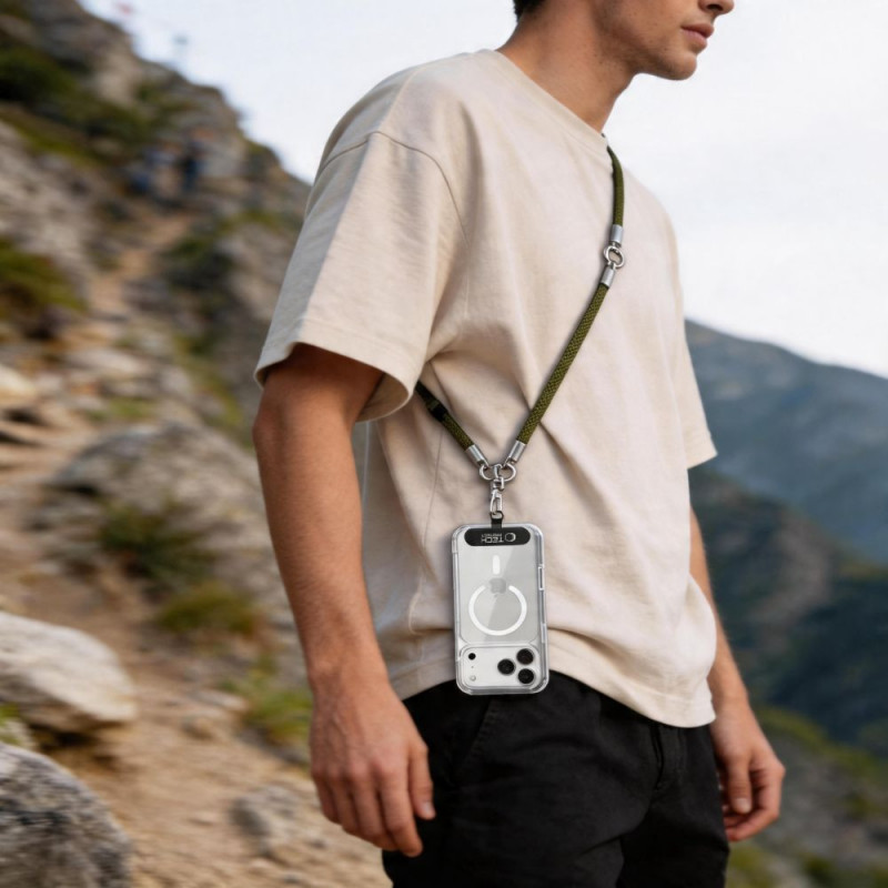 Tech-Protect C10S Rope Crossbody & Wrist puhelinhihnasarja, oliivinvihreä/titaani