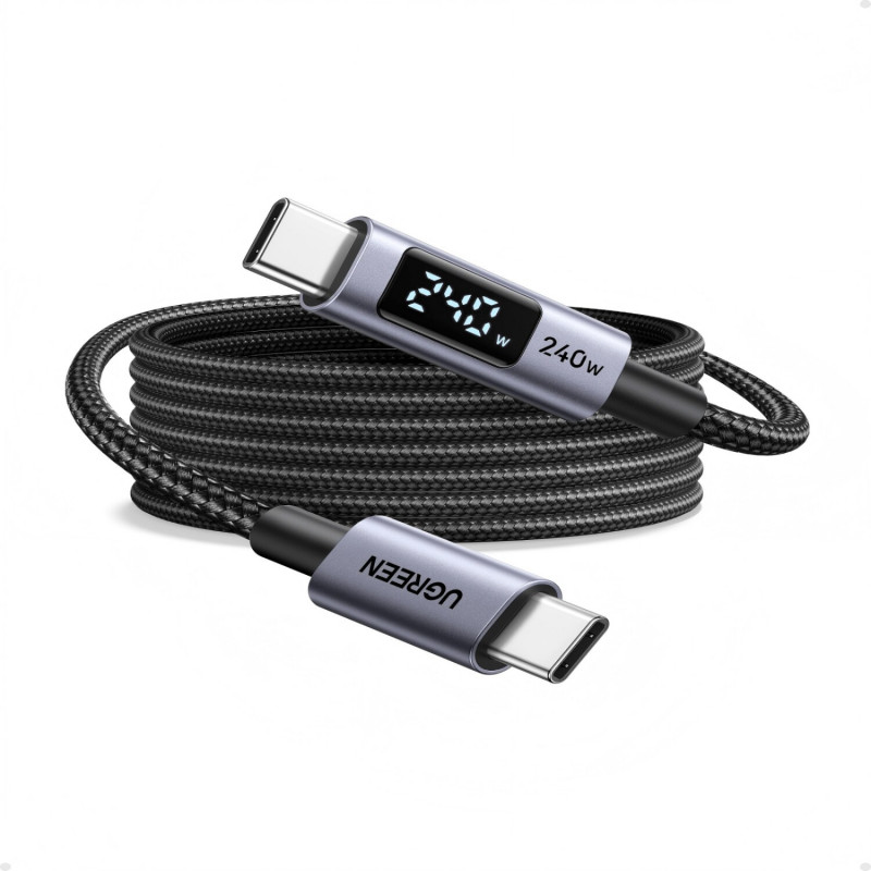 Ugreen L530 USB-C–USB-C-kaapeli, PD 240 W, 480 Mbps, näytöllä, 2 m, musta
