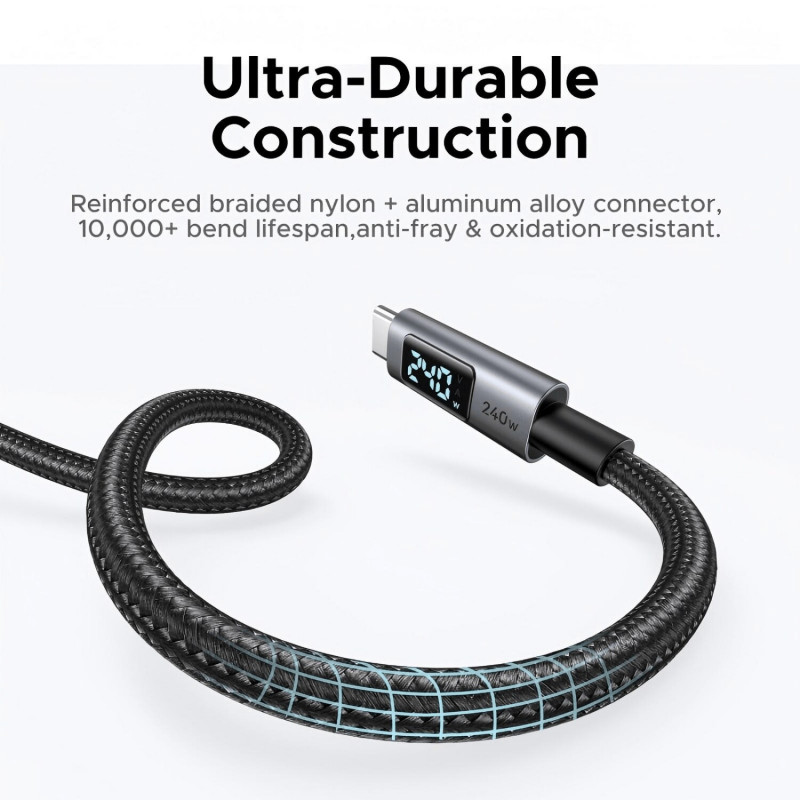 Ugreen L530 USB-C–USB-C-kaapeli, PD 240 W, 480 Mbps, näytöllä, 2 m, musta