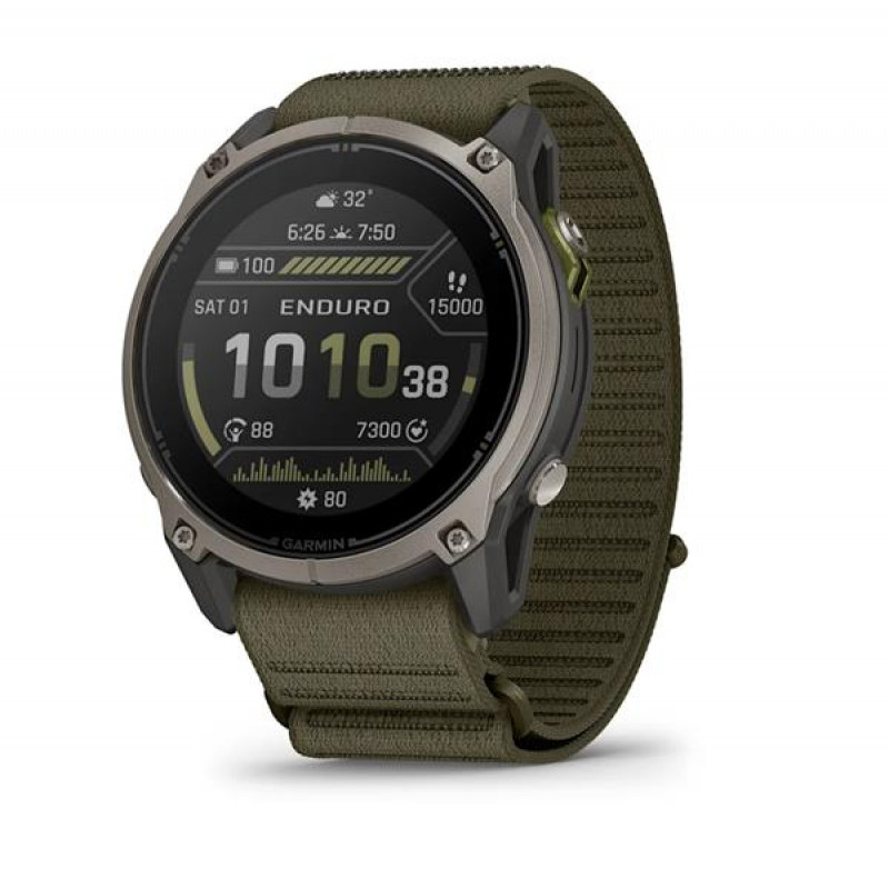 Garmin Enduro 4 GPS-älykello tummanoliivinvihreällä ComfortFit-kangasrannekkeella (010-04799-01)