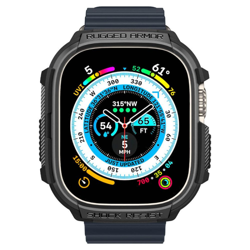 Spigen Rugged Armor -suojakuori Apple Watch Ultra 49 mm:lle, mattamusta