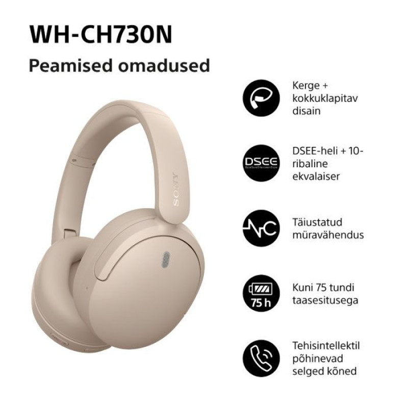 Sony WH-CH730N Bluetooth-over-ear-kuulokkeet mikrofonilla, beige
