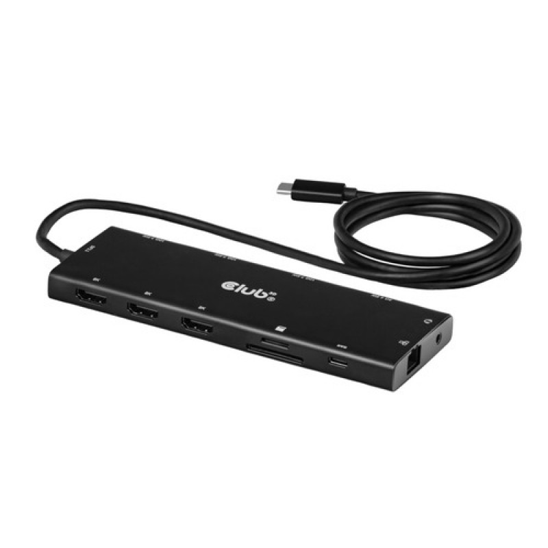 Club 3D CSV-2556 USB-C 12-in-1-keskitin, 3x HDMI/3x USB-C/USB/LAN, 8K30Hz, PD 140W
