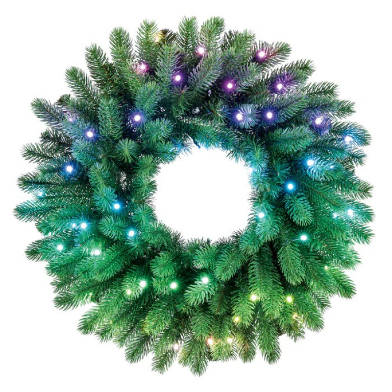 Twinkly Valaistu kranssi 50 RGB LED, vihreä johto, pistoke tyyppi C, 60 cm