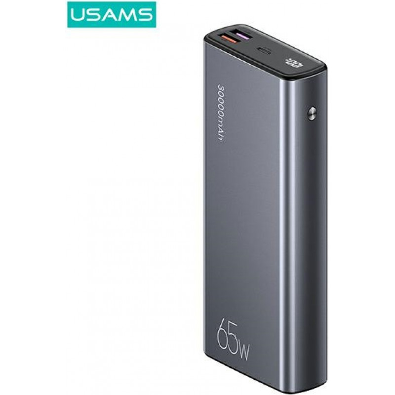 USAMS PB59 US-CD165 varavirtalähde 30000 mAh, 65 W, 2x QC3.0 + PD, musta, USB-C–USB-C-kaapelilla