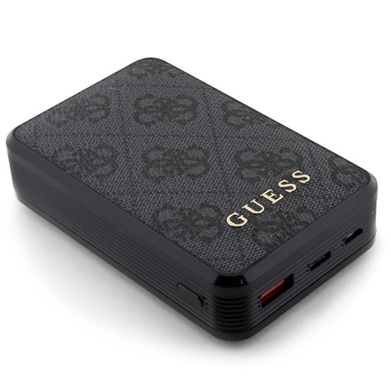 Guess GUPB10DP4GEGK varavirtalähde 10000 mAh, 18 W, 4G Leather Metal Logo, musta