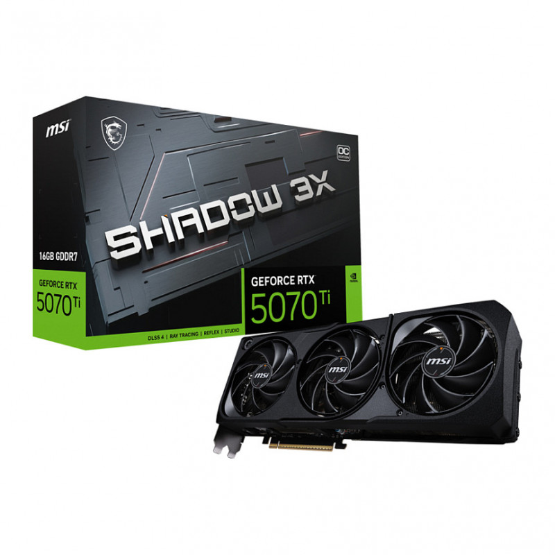MSI GeForce RTX 5070 Ti 16G Shadow 3X OC -näytönohjain, 16 GB GDDR7, 3 tuuletinta