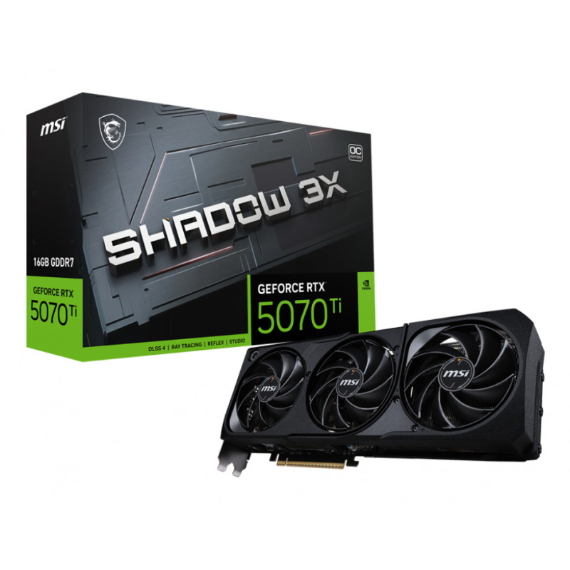 MSI GeForce RTX 5070 Ti 16G Shadow 3X OC -näytönohjain, 16 GB GDDR7, 3 tuuletinta