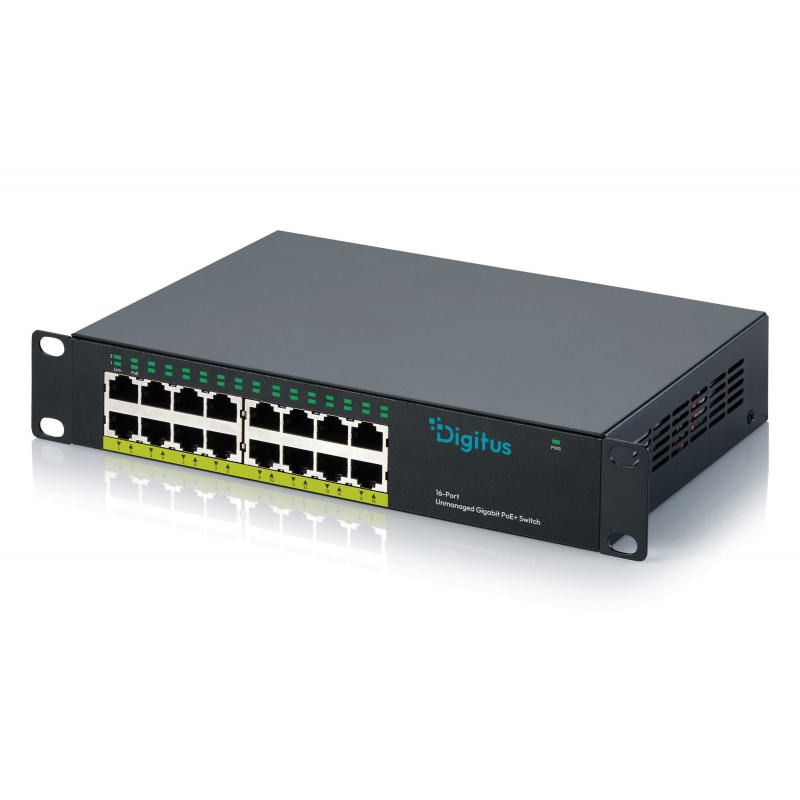 DIGITUS DN-95334 10 gigabitin 16-porttinen hallitsematon PoE+-kytkin (120 W)