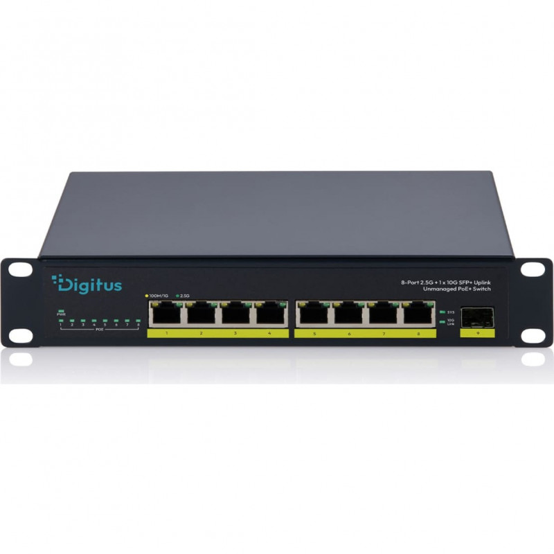DIGITUS DN-95333 10 Gigabit 8-porttinen hallitsematon PoE+-kytkin (80 W)