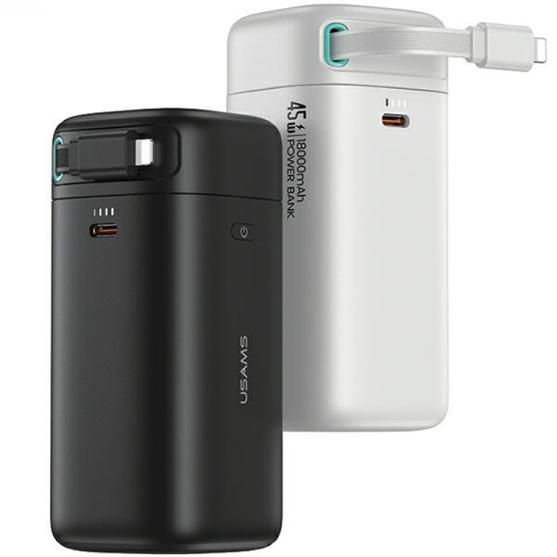 USAMS US-CD217 XMF Series Powerbank 18000 mAh, PD 45W Fast Charge, with Lightning Cable, musta