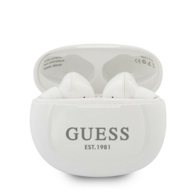 Guess GUTWS1CWHTWS langattomat nappikuulokkeet telakointiasemalla, Bluetooth 5.0, valkoinen
