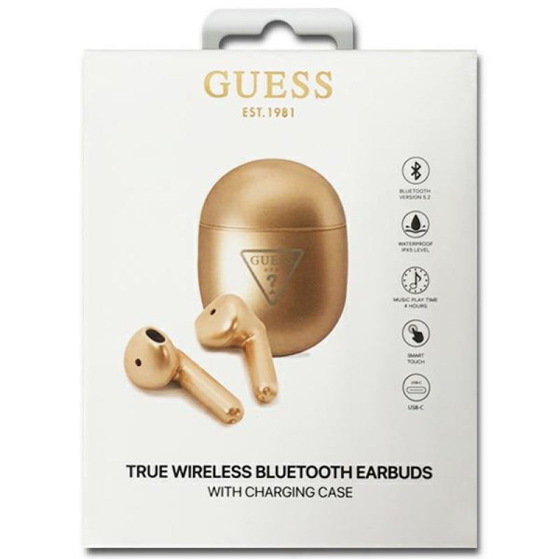 Guess GUTWST82TRD langattomat TWS-nappikuulokkeet ja telakointiasema, Triangle Logo, Bluetooth 5.0, kulta