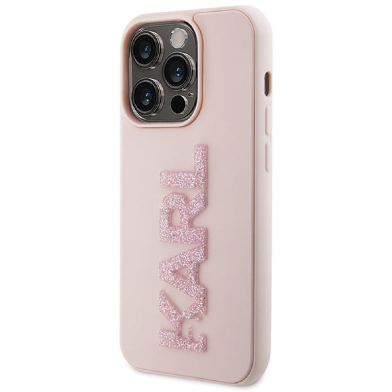 Karl Lagerfeld KLHCP15X3DMBKCP Hardcase Apple iPhone 15 Pro Max -puhelimelle, 3D Rubber Glitter Logo, pinkki