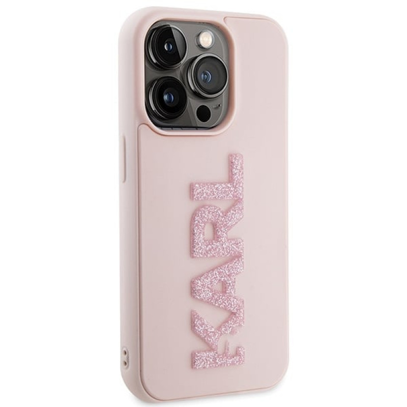 Karl Lagerfeld KLHCP15X3DMBKCP Hardcase Apple iPhone 15 Pro Max -puhelimelle, 3D Rubber Glitter Logo, pinkki