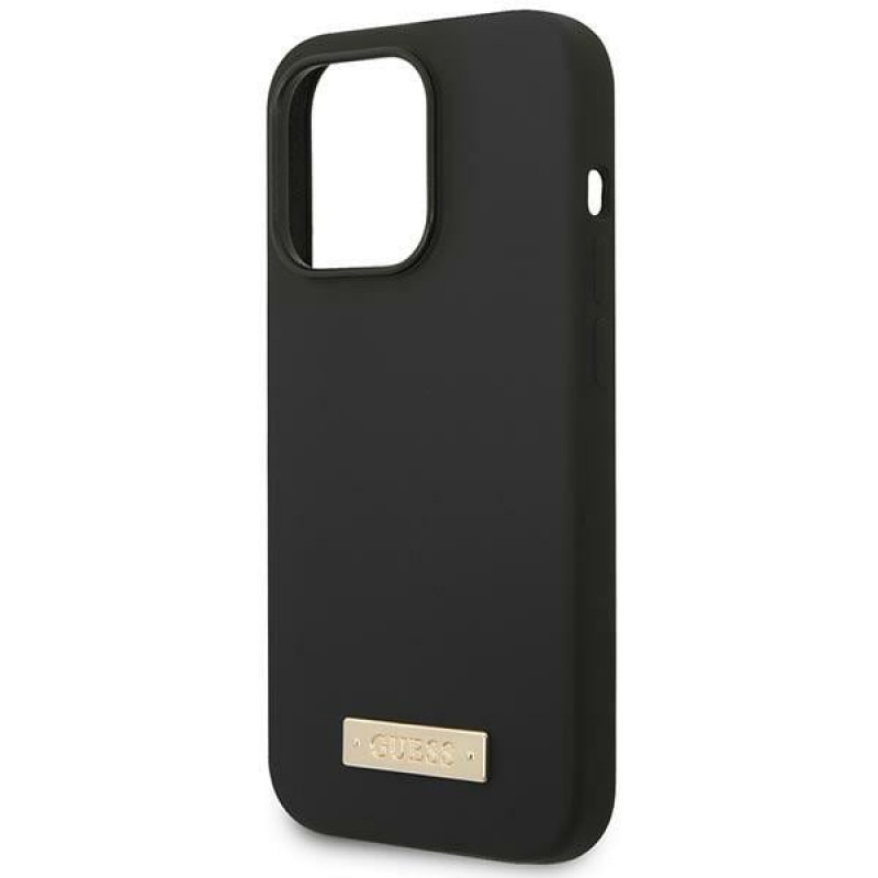 Guess GUHMP14XSBPLK Apple iPhone 14 Pro Max -kovakotelo, silikoni Logo Plate MagSafe, musta