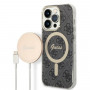 Guess GUBPP14XH4EACSK kuori + langaton laturi Apple iPhone 14 Pro Max musta hardcase, 4G Print, MagSafe