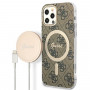Guess GUBPP12MH4EACSW Kuori + langaton laturi Apple iPhone 12 / iPhone 12 Pro ruskea hardcase, 4G Print, MagSafe
