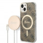 Guess GUBPP14MH4EACSW Kuori + langaton laturi Apple iPhone 14 Plus / iPhone 15 Plus ruskea hardcase, 4G Print, MagSafe