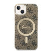 Guess GUBPP14MH4EACSW Kuori + langaton laturi Apple iPhone 14 Plus / iPhone 15 Plus ruskea hardcase, 4G Print, MagSafe