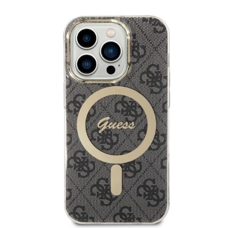 Guess GUBPP14LH4EACSK Kuori + langaton laturi Apple iPhone 14 Pro musta hardcase, 4G Print, MagSafe