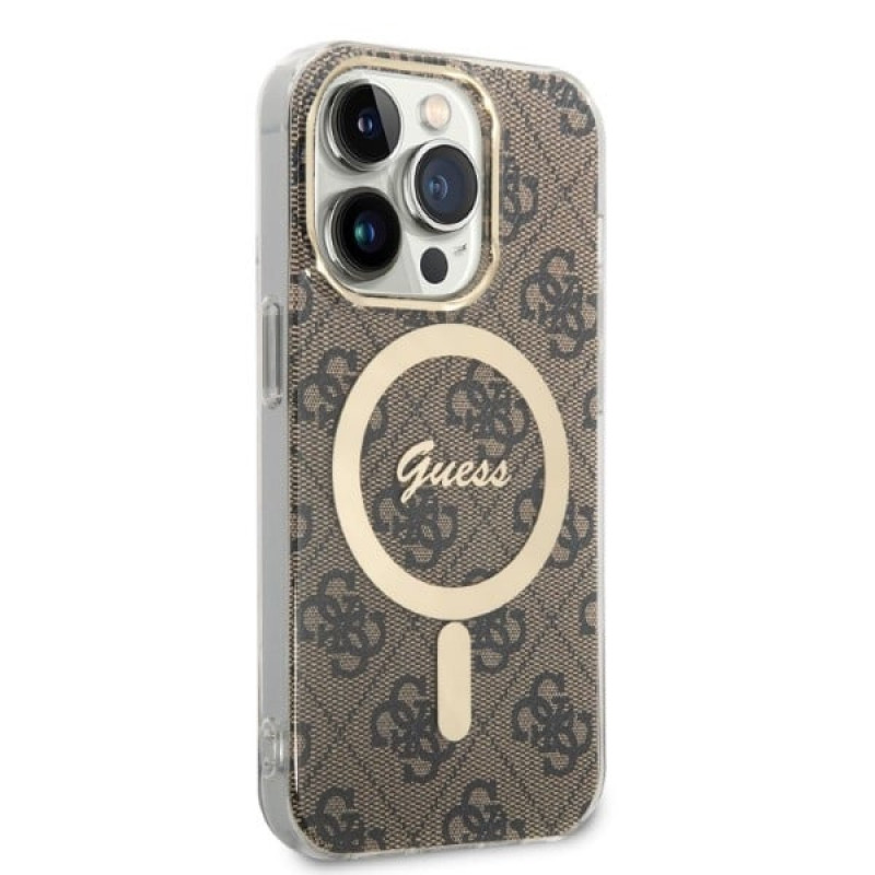 Guess GUBPP14XH4EACSW kuori + langaton laturi Apple iPhone 14 Pro Max ruskea hardcase, 4G Print, MagSafe
