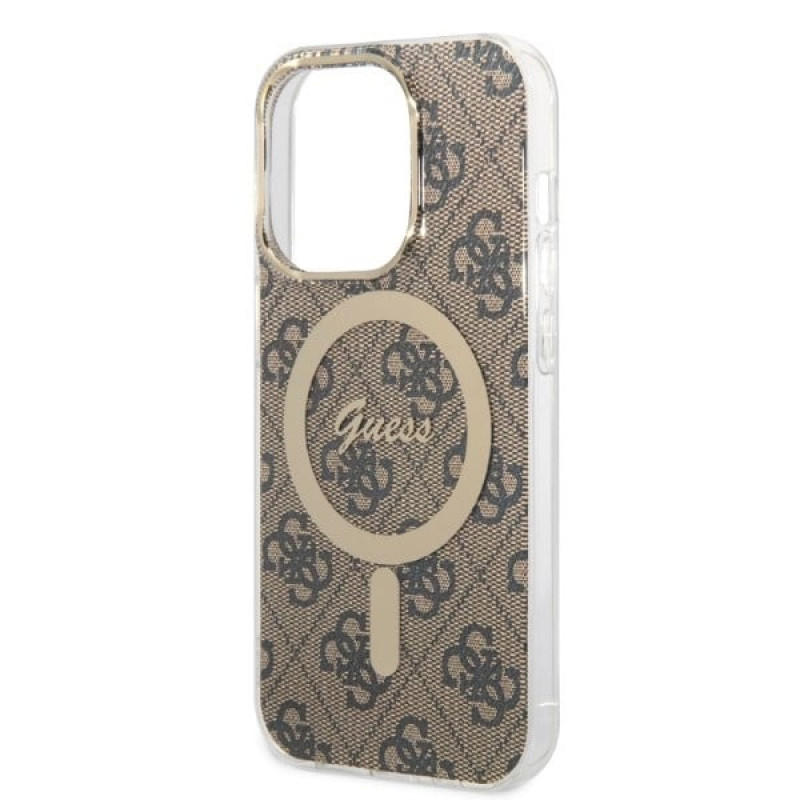 Guess GUBPP14XH4EACSW kuori + langaton laturi Apple iPhone 14 Pro Max ruskea hardcase, 4G Print, MagSafe