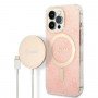 Guess GUBPP13LH4EACSP kuori + langaton laturi Apple iPhone 13 Pro, pinkki, hardcase, 4G Print, MagSafe