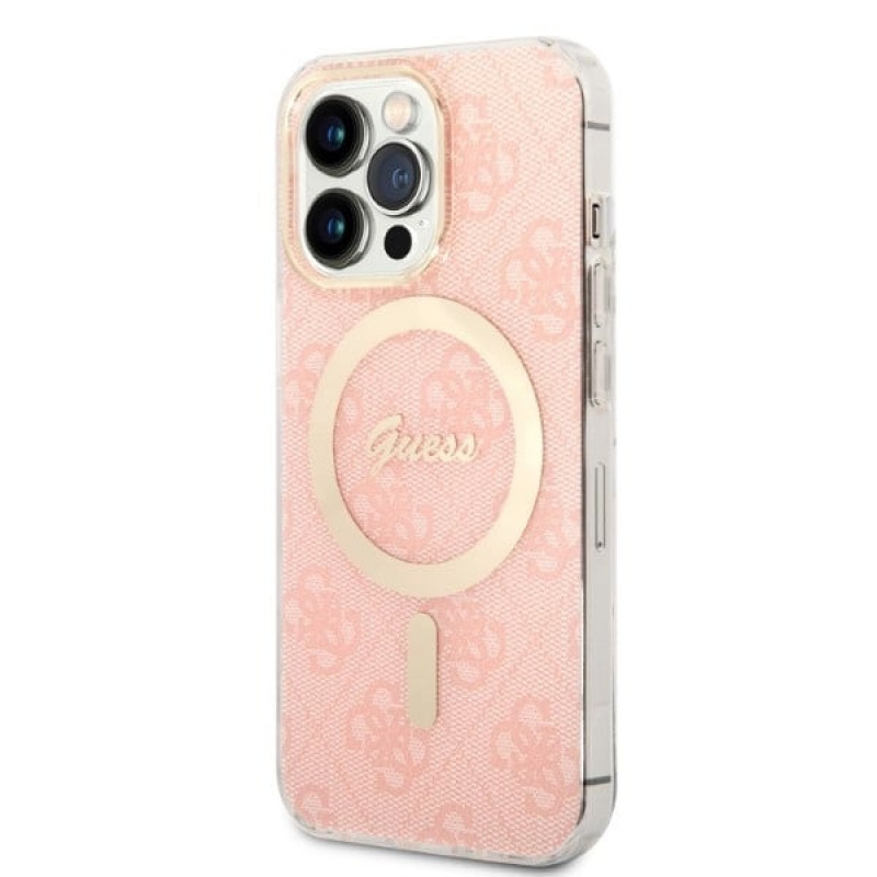 Guess GUBPP13LH4EACSP kuori + langaton laturi Apple iPhone 13 Pro, pinkki, hardcase, 4G Print, MagSafe