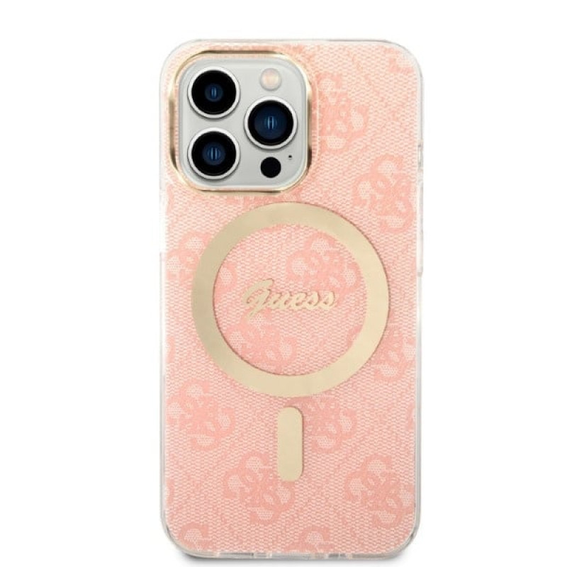 Guess GUBPP13LH4EACSP kuori + langaton laturi Apple iPhone 13 Pro, pinkki, hardcase, 4G Print, MagSafe