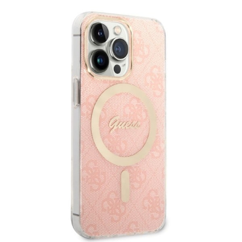 Guess GUBPP13LH4EACSP kuori + langaton laturi Apple iPhone 13 Pro, pinkki, hardcase, 4G Print, MagSafe