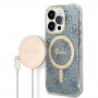 Guess GUBPP14XH4EACSB kuori + langaton laturi Apple iPhone 14 Pro Max sininen hardcase, 4G Print, MagSafe