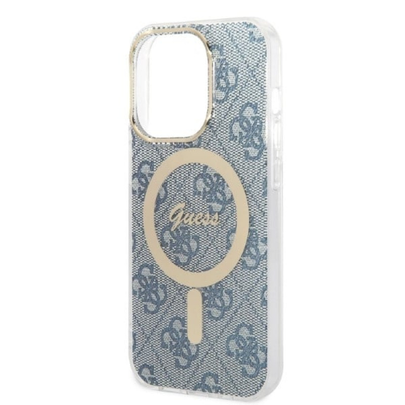 Guess GUBPP14XH4EACSB kuori + langaton laturi Apple iPhone 14 Pro Max sininen hardcase, 4G Print, MagSafe